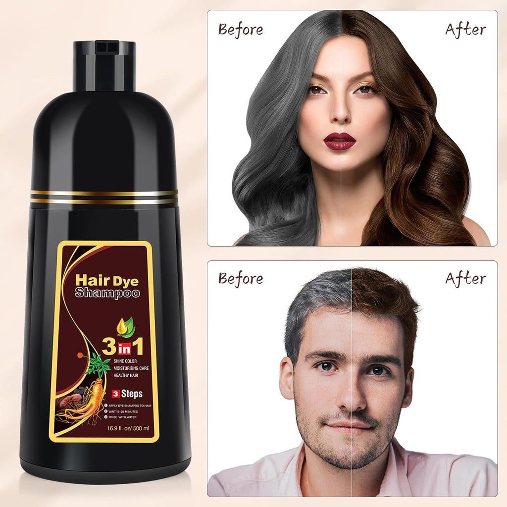 Haarfaerbeshampoo Schwarz 3‑in‑1 fuer Maenner und Frauen graues Haar