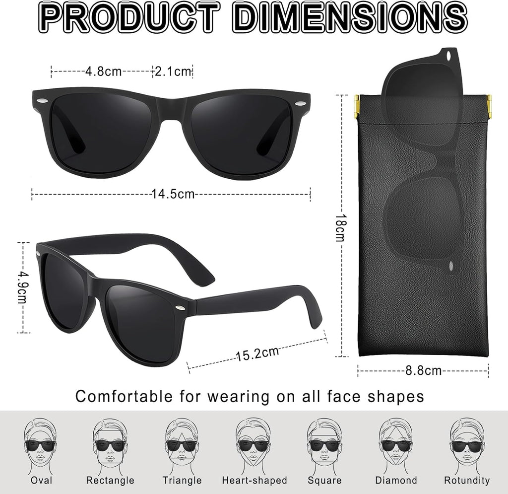 Polarisiert Sonnenbrille Herren Damen UV400 rechteckig Schwarz mit Etui