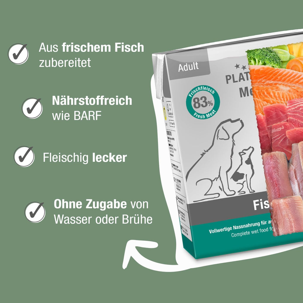PLATINUM Hundenassfutter Menu Adult Fish 12x375g saftig naehrstoffreich