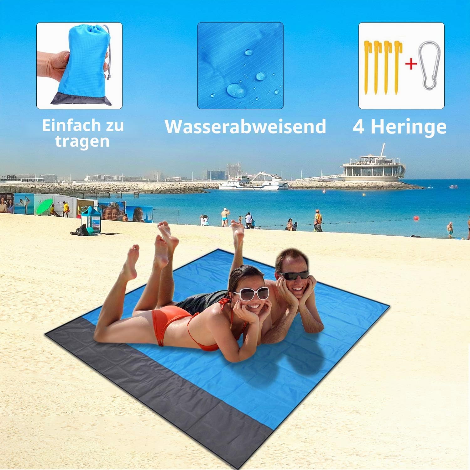 Senders Stranddecke 200×210 cm sandfrei wasserdicht faltbar leichte Picknickdeck