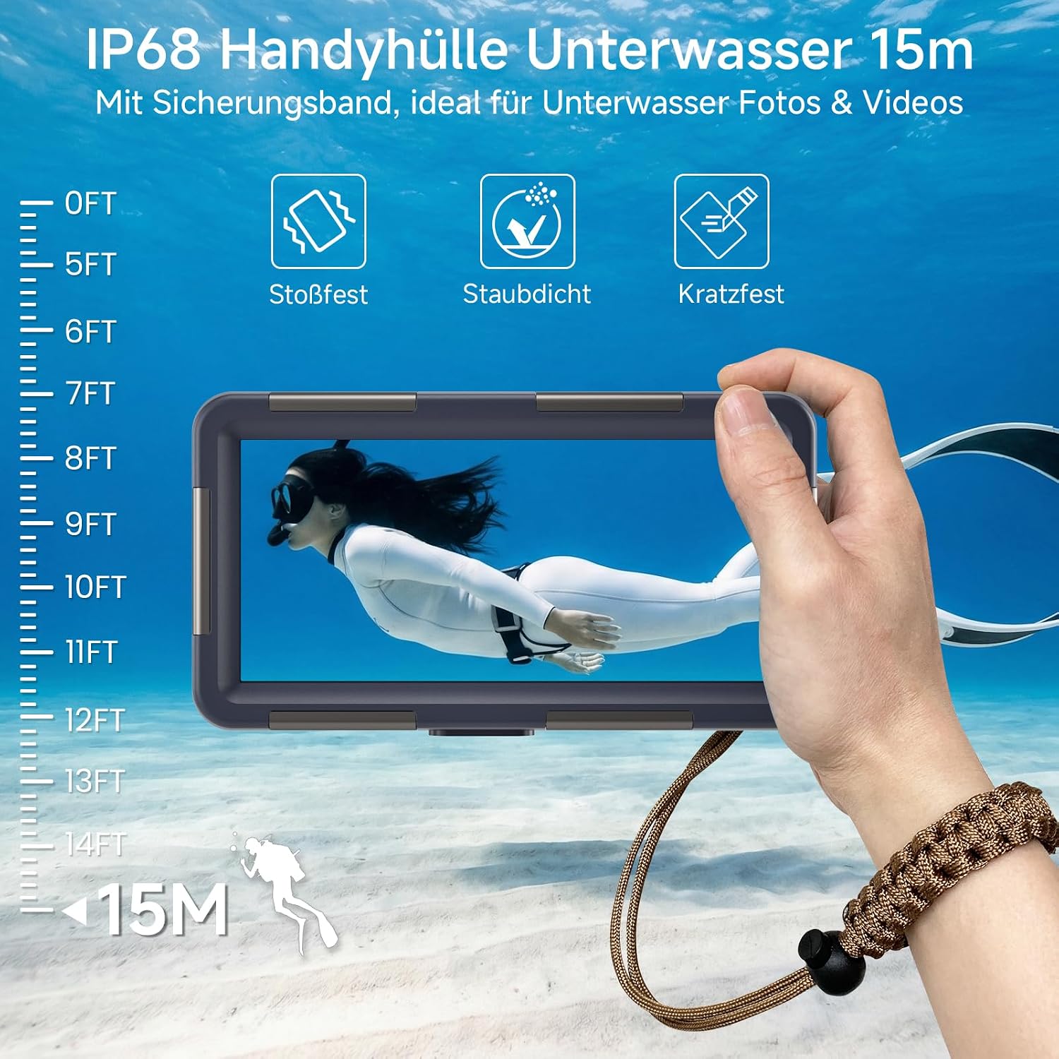 Unterwasser Handyhuelle IP68 15 m wasserdicht kompatibel mit iPhone 17/17 Pro/Pro