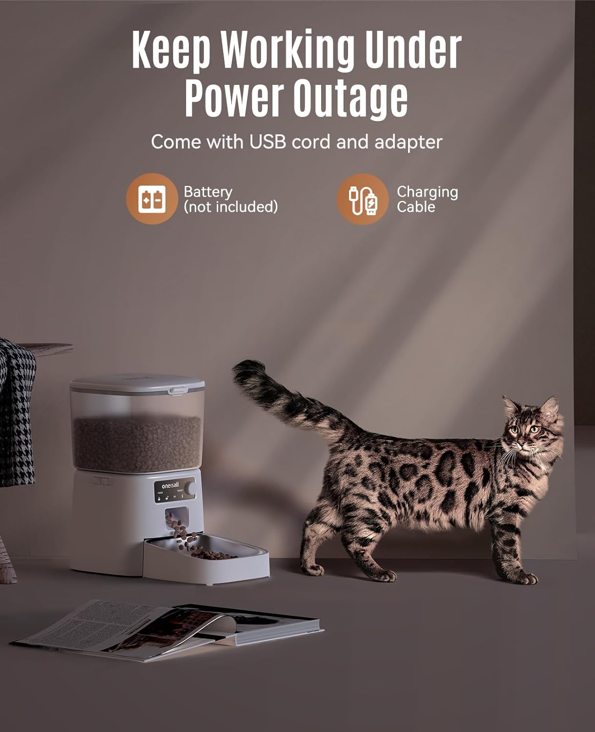 oneisall Futterautomat fuer Katzen 3,5L mit WLAN App und Edelstahlnapf