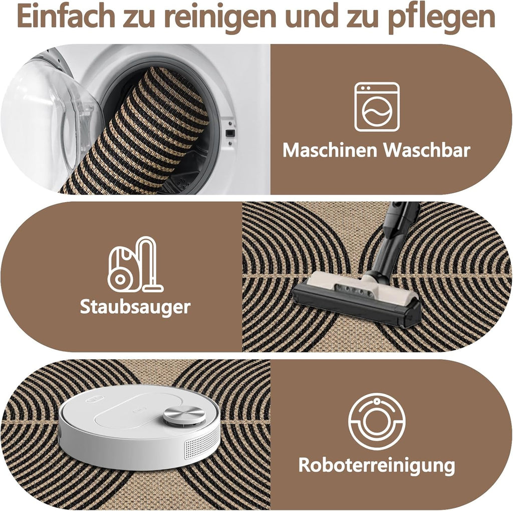 Capslpad Rundteppich Juteoptik 120cm-230cm wetterfest waschbar Schwarz