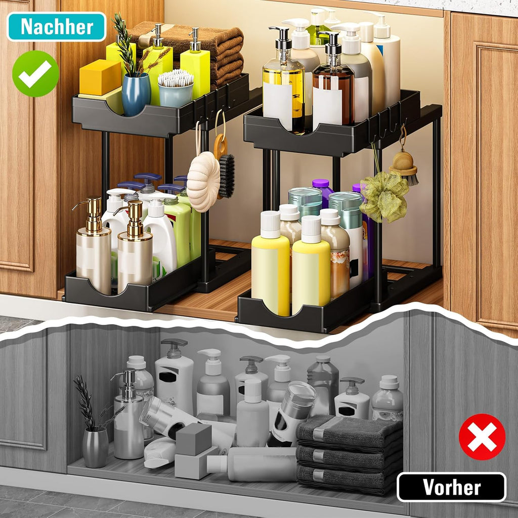 Unter-Waschbecken Organizer 2er Set Regal mit Haken fuer Kueche Bad