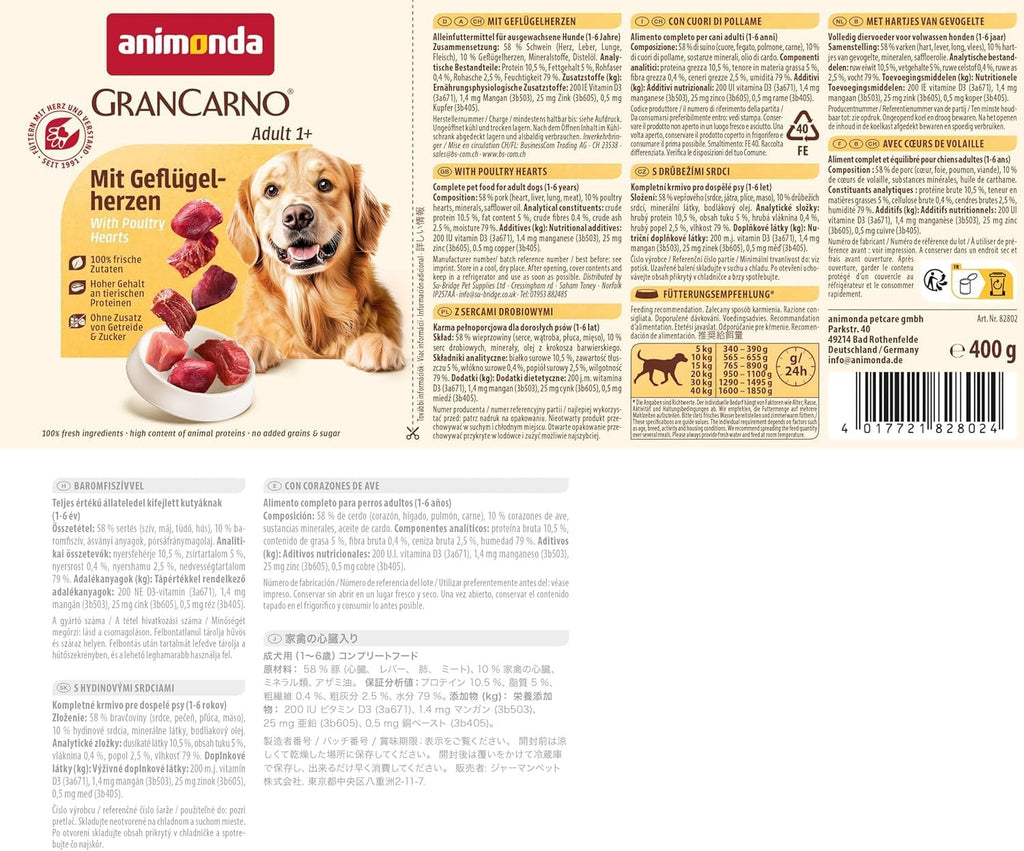 animonda GranCarno Adult Gefluegelherzen 6x400g Hunde Nassfutter getreidefrei