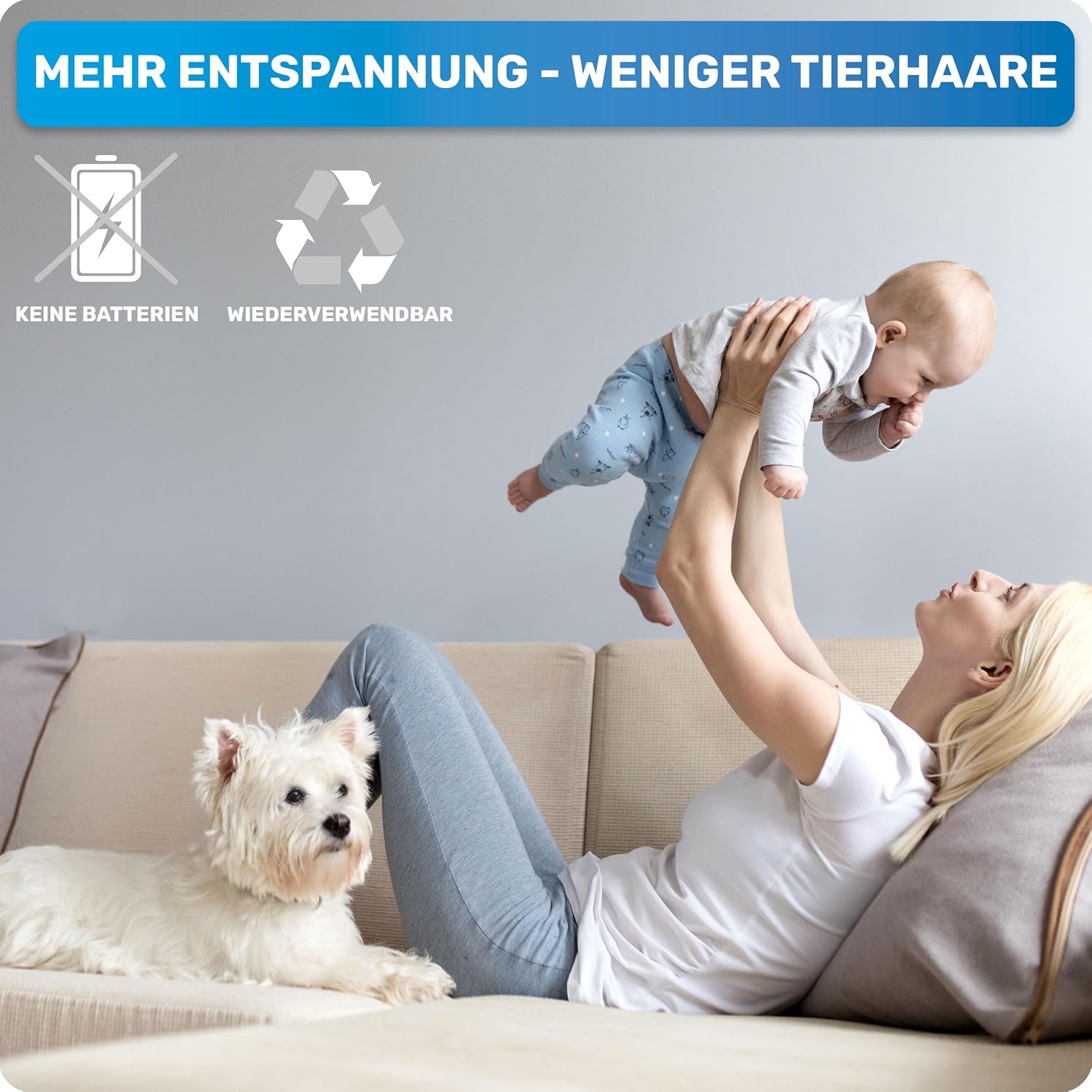 BluePet Tierhaarentferner wiederverwendbar + Mini-Fusselrolle fuer Kleidung