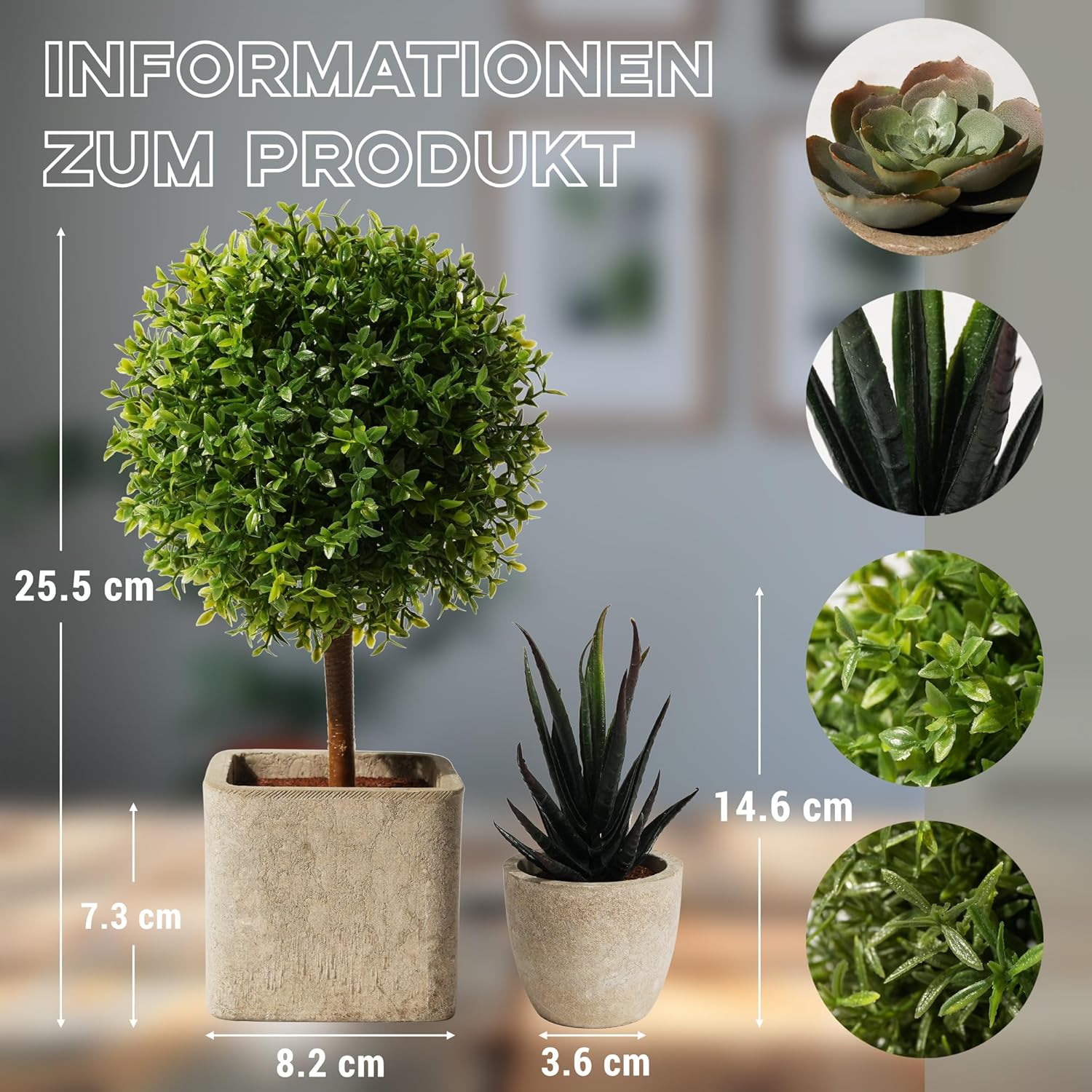 YVONNEYI 4er Set kuenstliche Sukkulenten 25,5/14,6 cm Dekopflanzen Innen