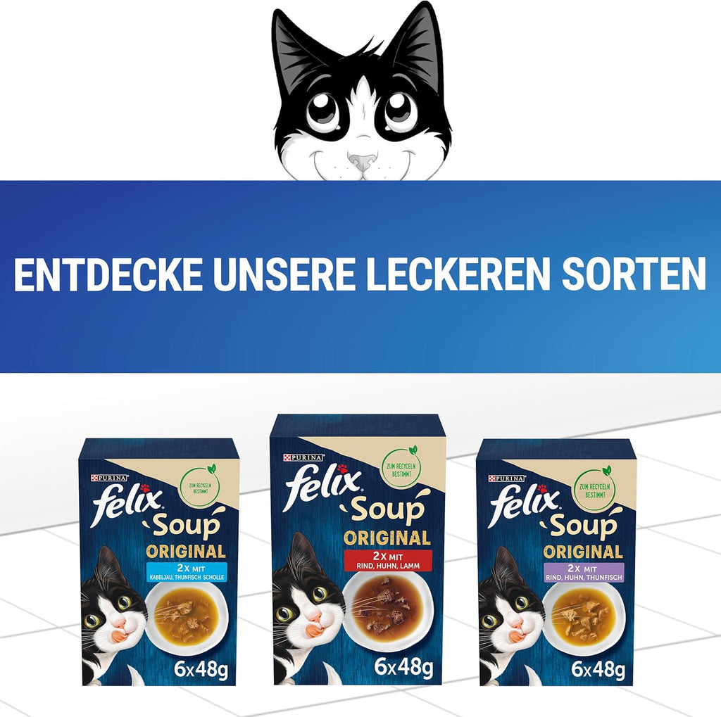 Felix Katzennassfutter Soup verschiedene Sorten mit Kabeljau Thunfisch Scholle 8