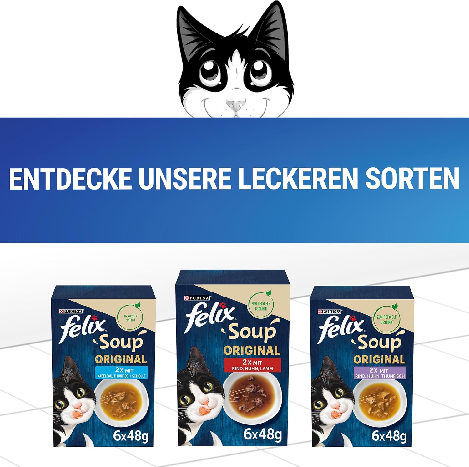 Felix Katzennassfutter Soup verschiedene Sorten mit Kabeljau Thunfisch Scholle 8