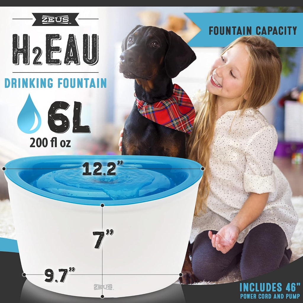 Zeus Hunde Trinkbrunnen 6L weiss blau mit elektrischer Zirkulation