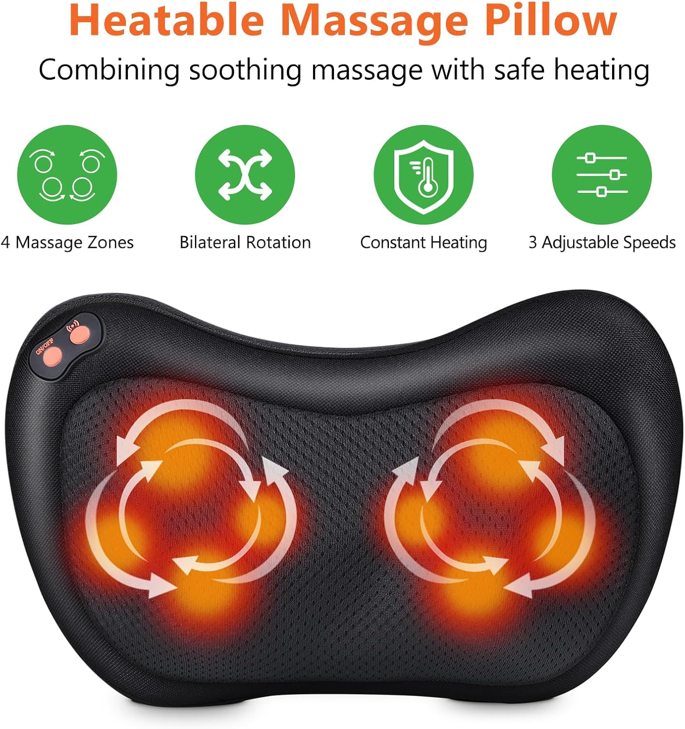 Shiatsu Massagegeraet fuer Nacken Schulter Ruecken mit Waermefunktion Massagekissen