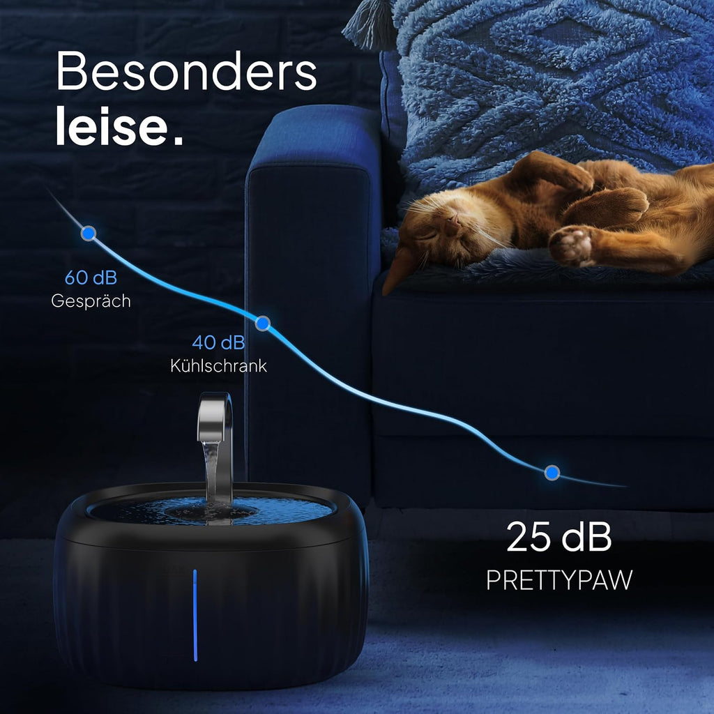 PrettyPaw Katzenbrunnen 3L leise BPA-frei mit LED und Aktivkohlefilter Schwarz