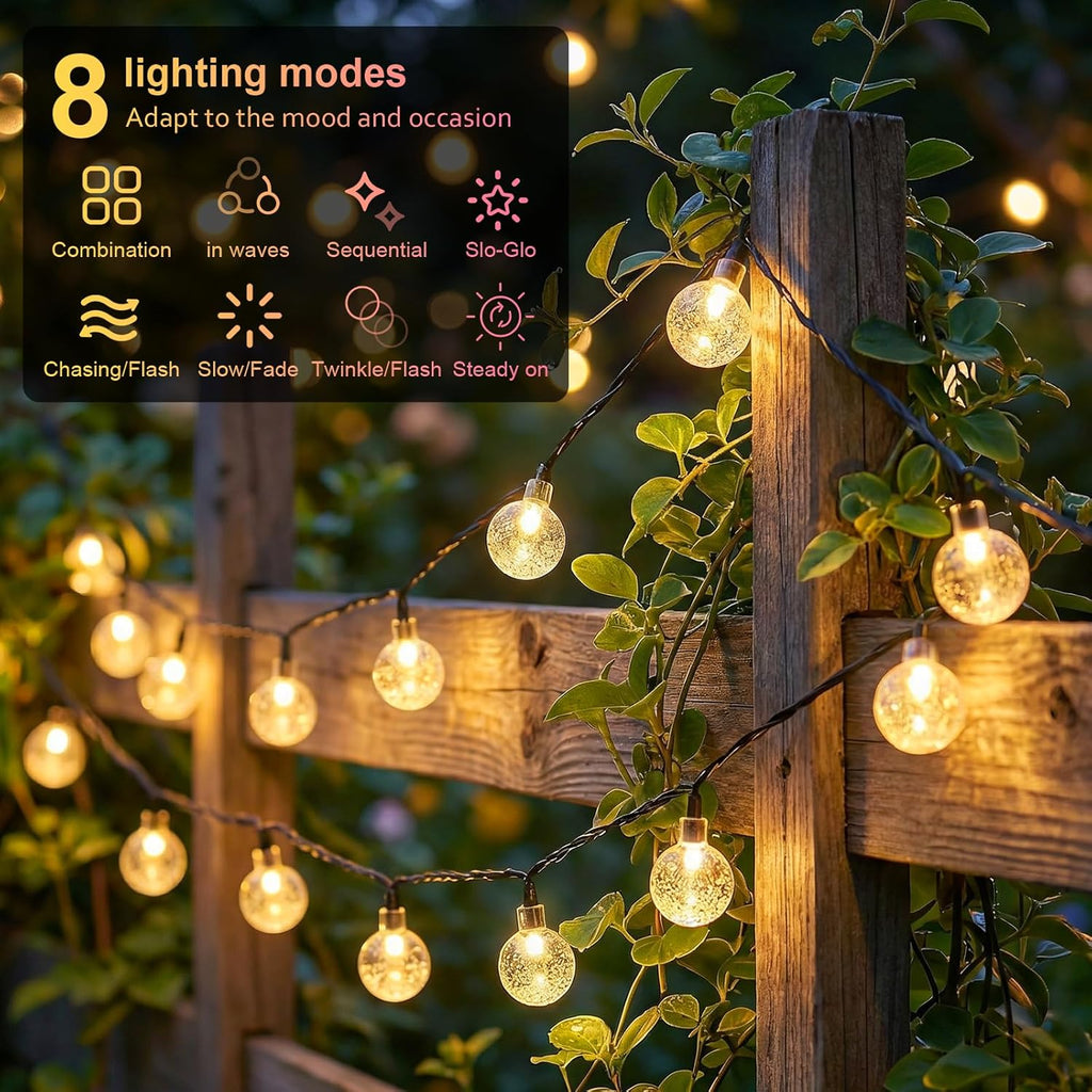 AGOTD Solar Lichterkette aussen 40 LED Kristallkugeln IP65 8 Modi Warmweiss