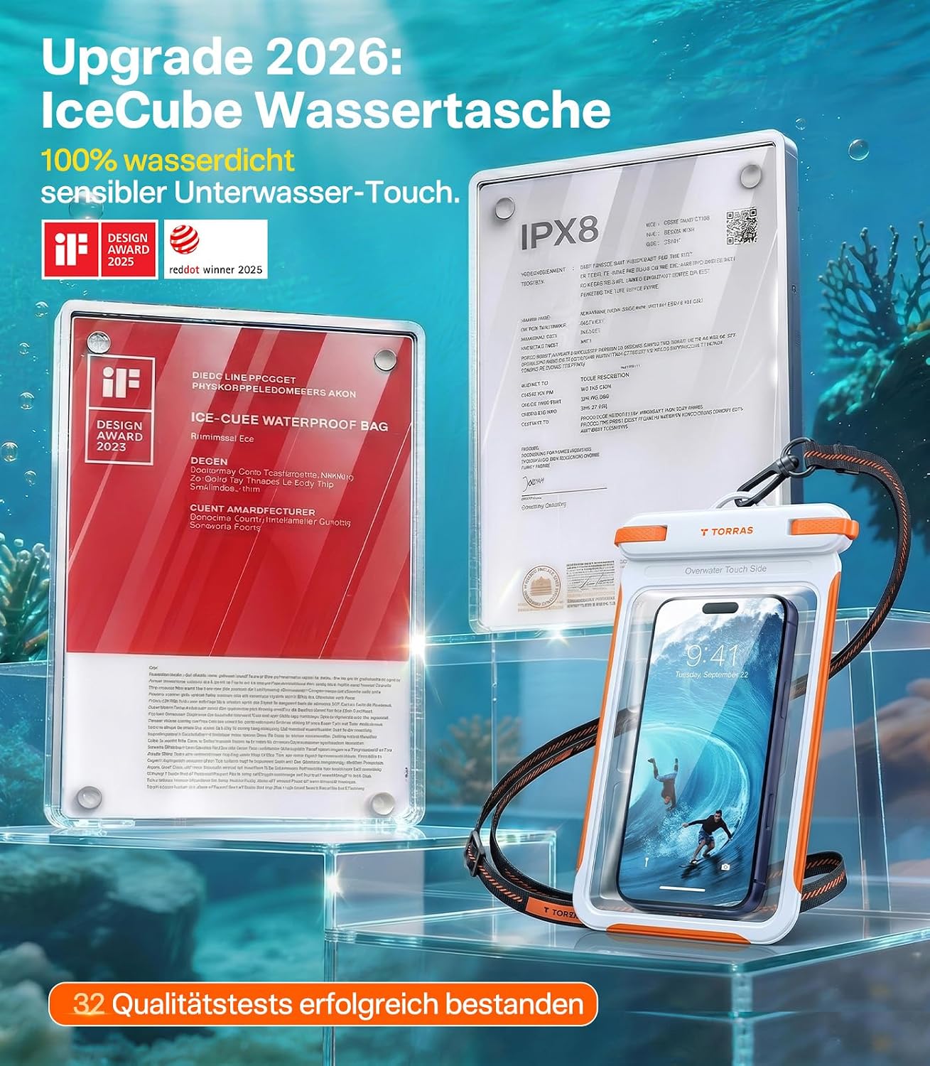 TORRAS Wasserdichte Handyhuelle IPX8 7,9" schwimmend Touch bedienbar Schwarz