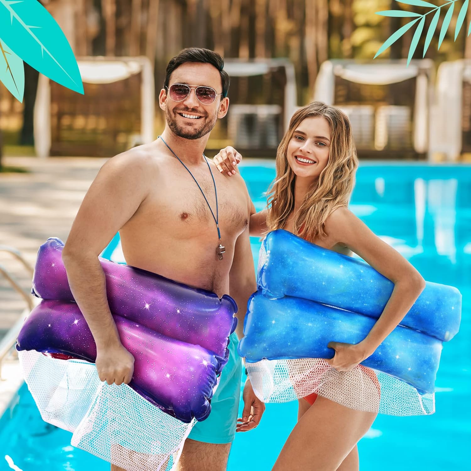 Dusor aufblasbare XL Pool-Luftmatratze Haengematte 2er Set fuer Erwachsene & Kinde
