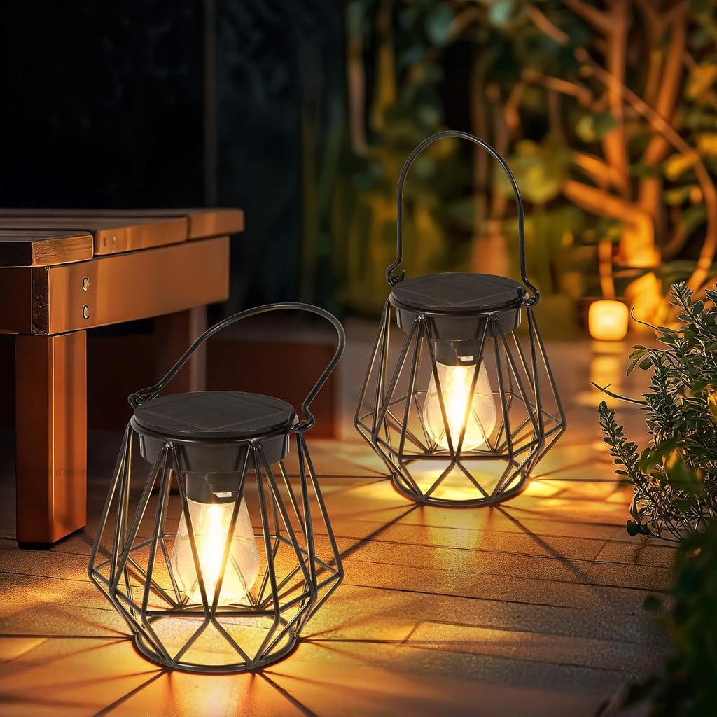 Ketom Solarlampe aussen 2er Set haengend/stehend Metall IP65 Diamant Schwarz