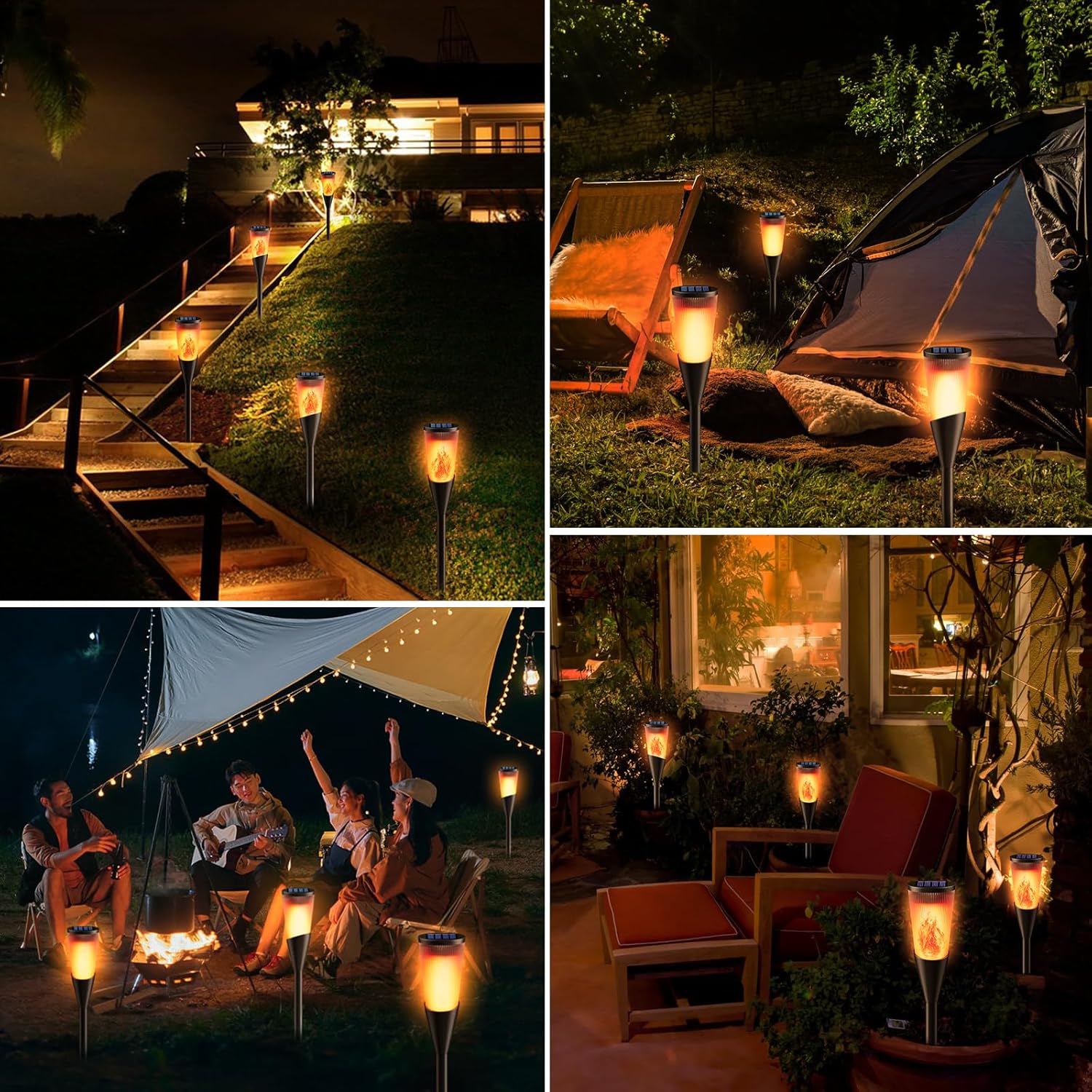 Solarlampen Gartenfackeln 6er Set mit Flammeneffekt, IP65 Wetterfest, 2 Modi