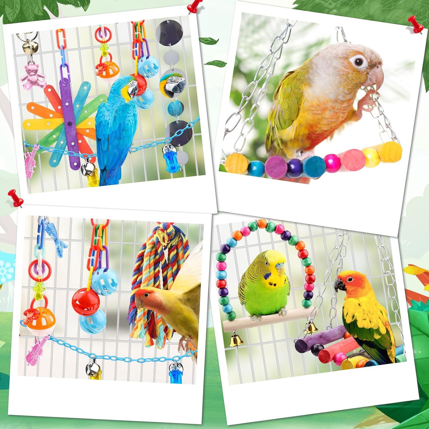 9-teiliges Vogelspielzeug Set Holzschaukel Leiter für Papagei Wellensittich