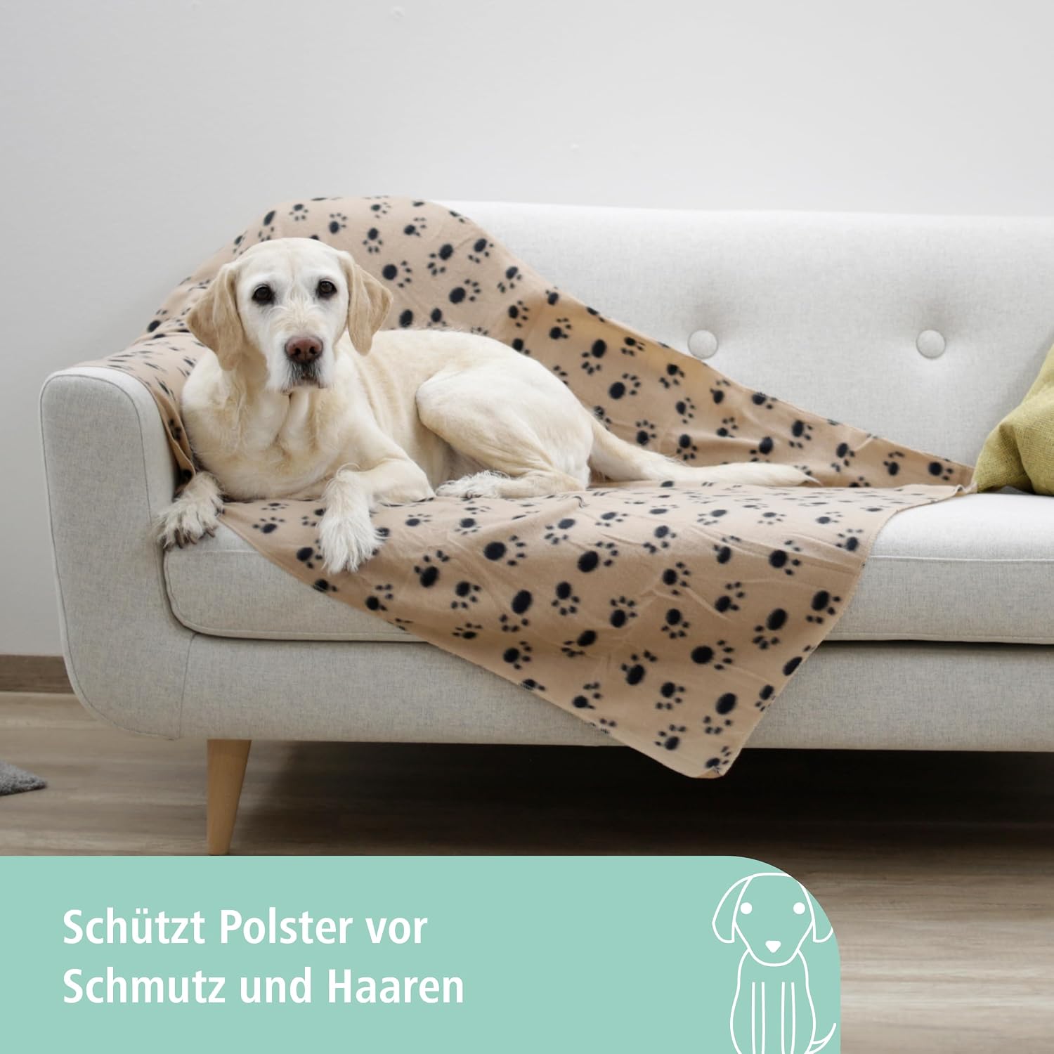 Kerbl Hundedecke Stella 140x100 cm beige Pfoten Fleece Moebelschutz