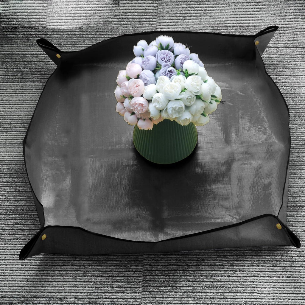 Umtopfmatte 100×100 cm Schwarz faltbar PE mit Kupferhaken