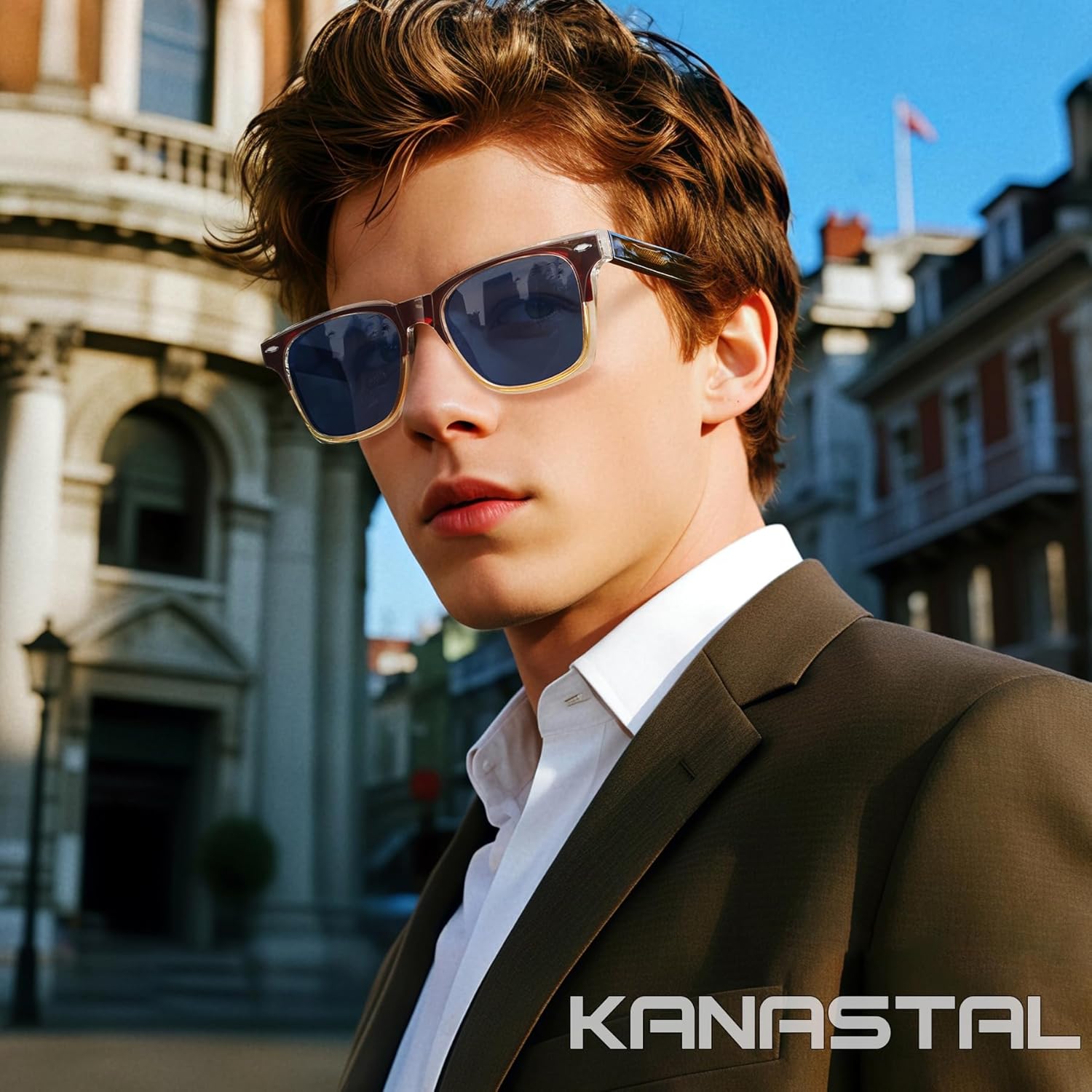 KANASTAL Herren Sonnenbrille polarisiert Retro Rechteckig TR90 Rahmen UV400