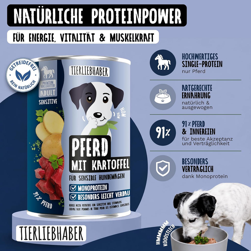 TIERLIEBHABER Hundefutter Nass Pferd mit Kartoffeln 94% Fleischanteil