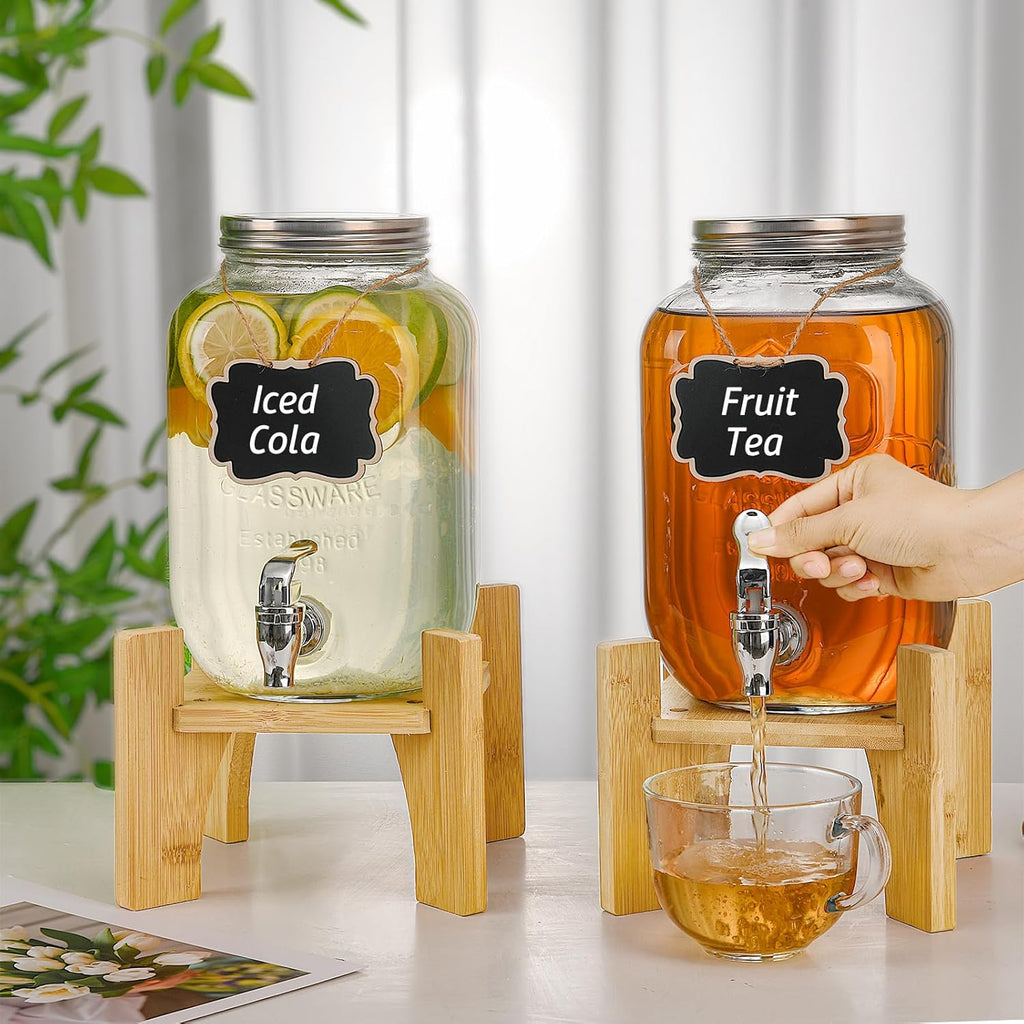 Hisredsun Getraenkespender Glas 2x4L mit Staender und Zapfhahn