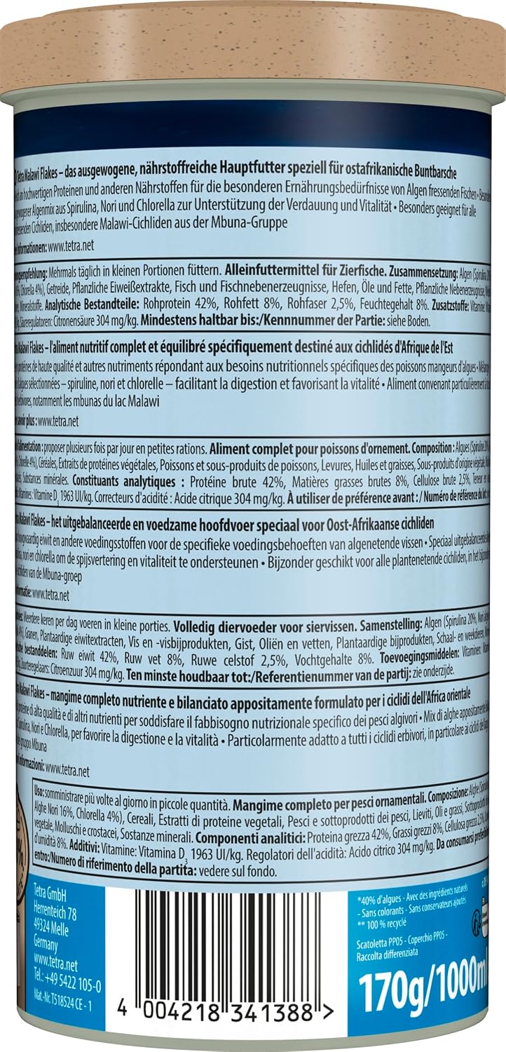 Tetra Malawi Flakes Fischfutter Flocken für pflanzenfressende Cichliden 1 L