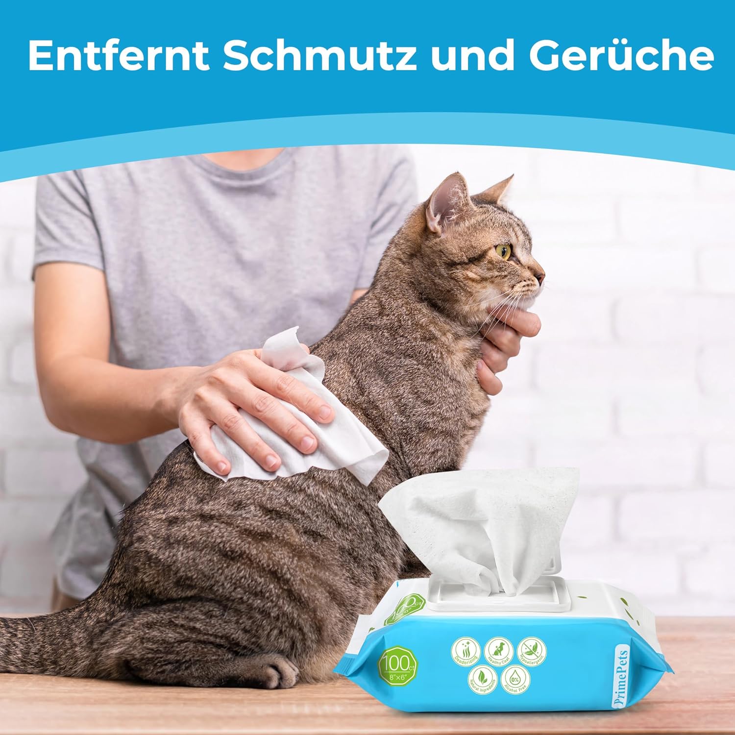 PrimePets Feuchttuecher fuer Hund und Katze 3x100 Stueck unparfuemiert