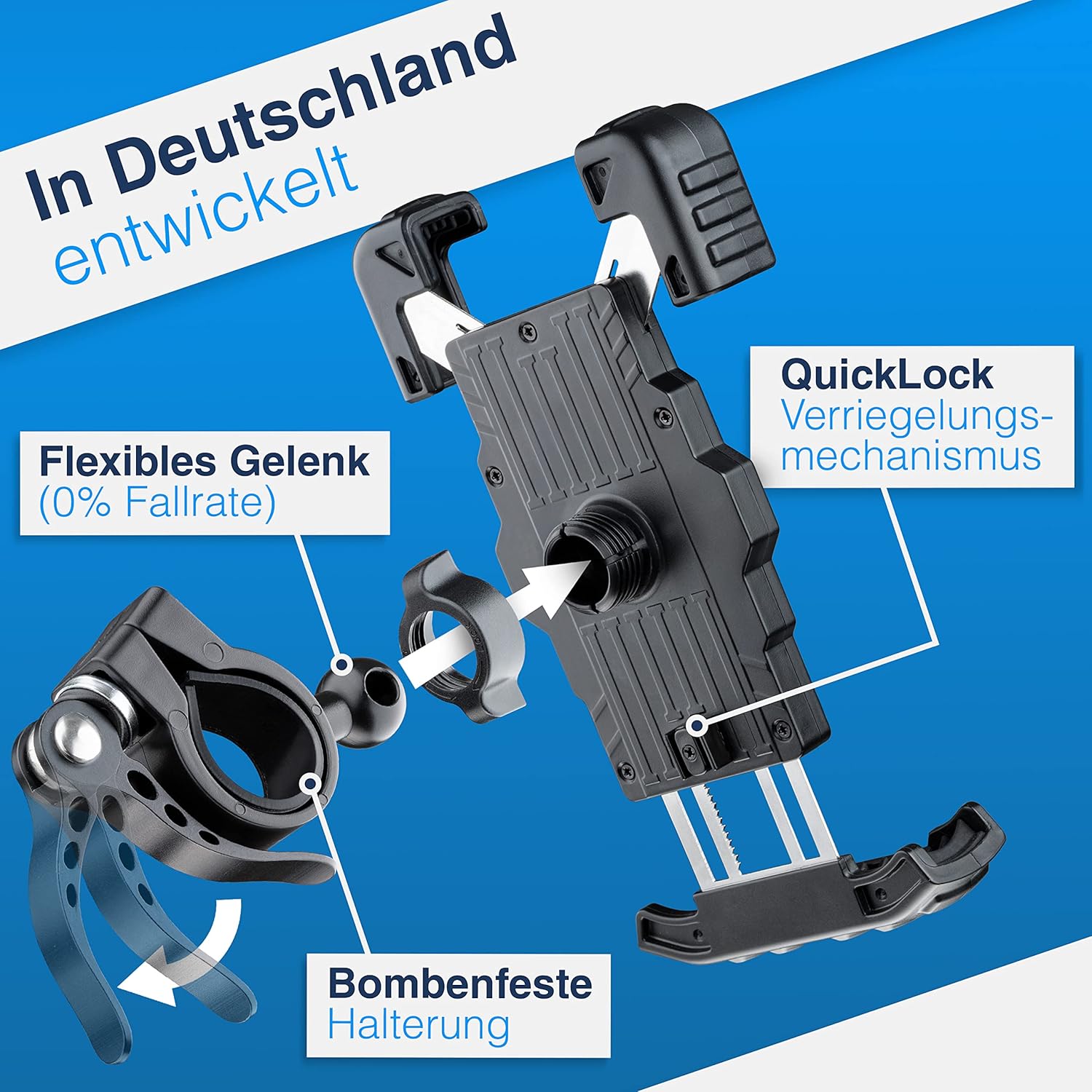 Handyhalterung Fahrrad 360° Drehbar Klicksystem Universal fuer Smartphone