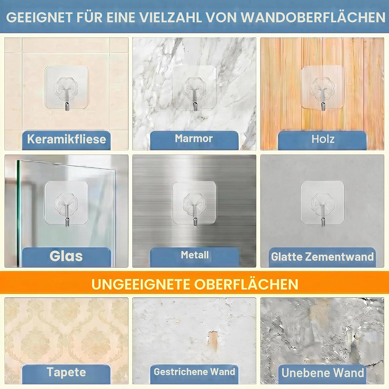 Selbstklebende Handtuchhaken 10er Set transparent Wasserdicht