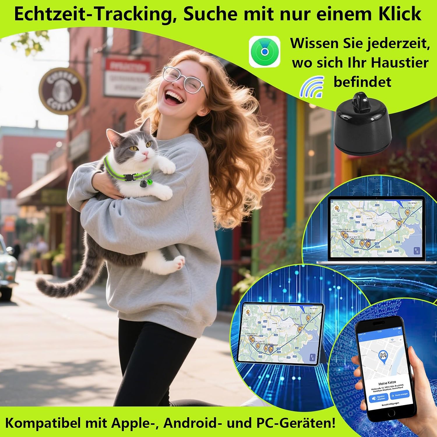 GPS Tracker fuer Katze und Hund Mini Halsband Tracker ohne Abo mit weltweiter Ortung
