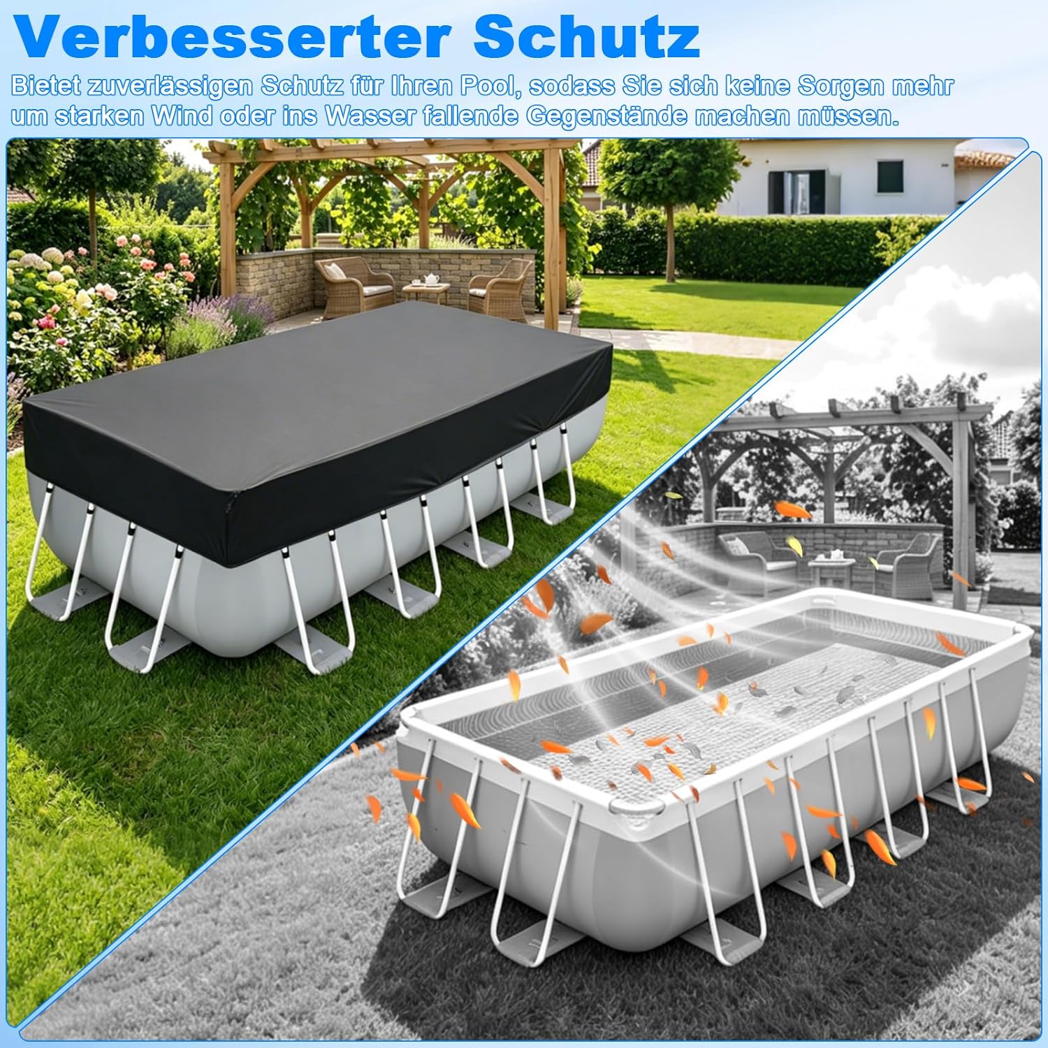 Poolabdeckung 220 x 150 cm Rechteckig - 210D Oxford, UV-bestaendig, Schutz
