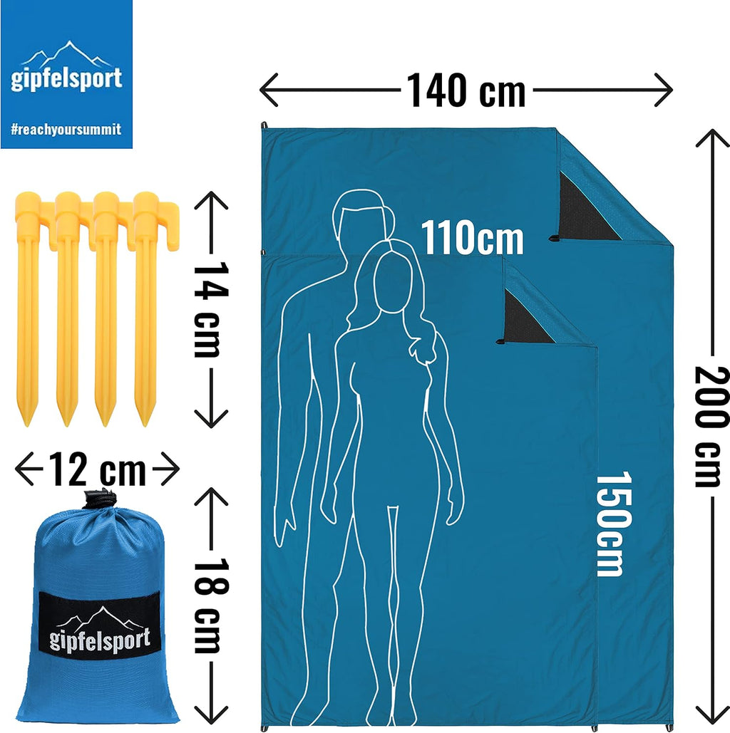 gipfelsport Picknickdecke 200x140 cm wasserdicht sandfrei stranddecke grau