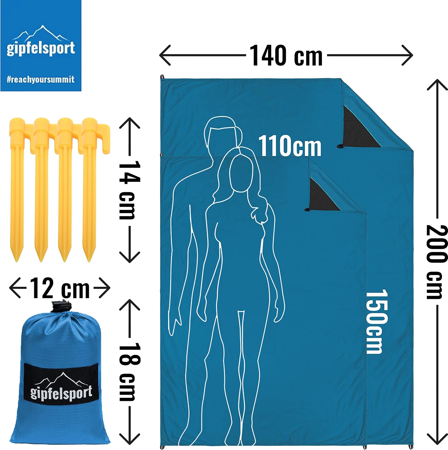 gipfelsport Picknickdecke 200x140 cm wasserdicht sandfrei stranddecke grau