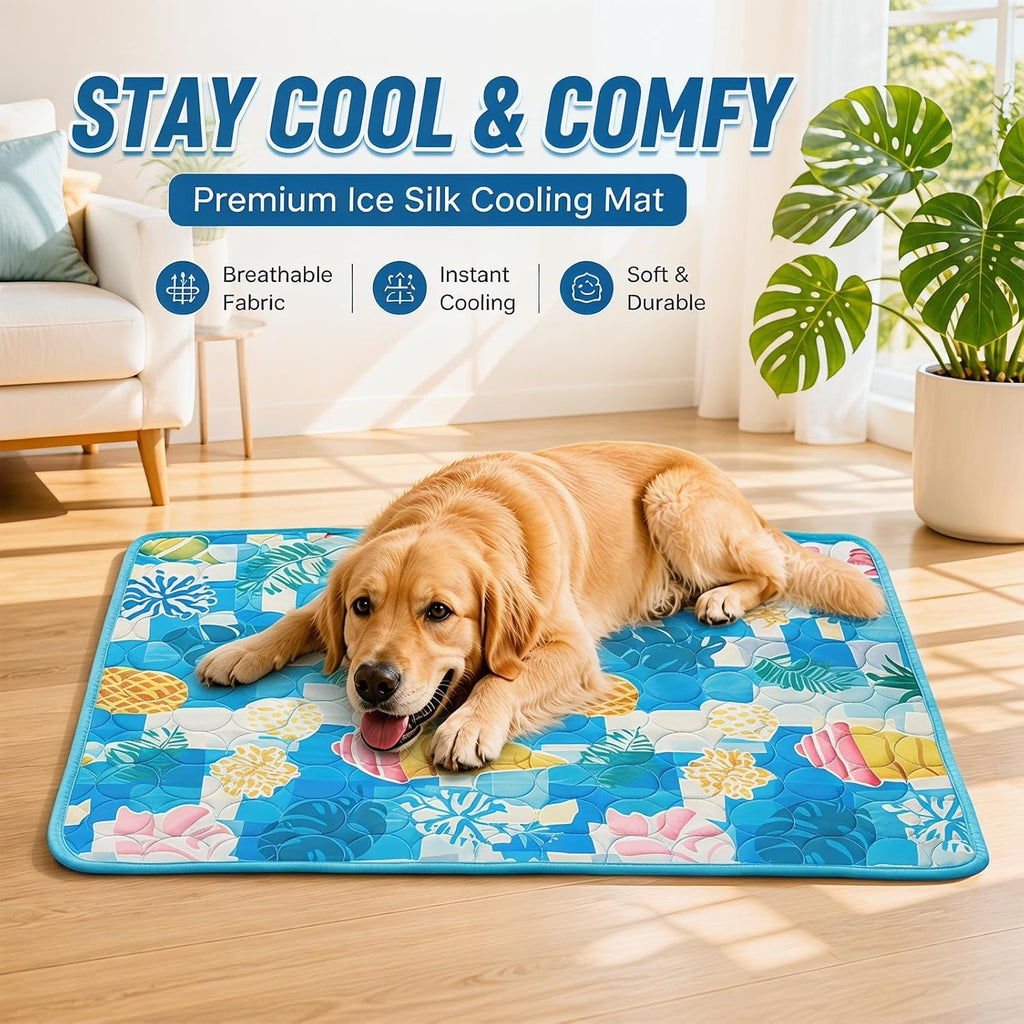 Kuehlmatte Hund 100x70 cm selbstkuehlend fuer Hunde Katzen Indoor Outdoor Auto Blau