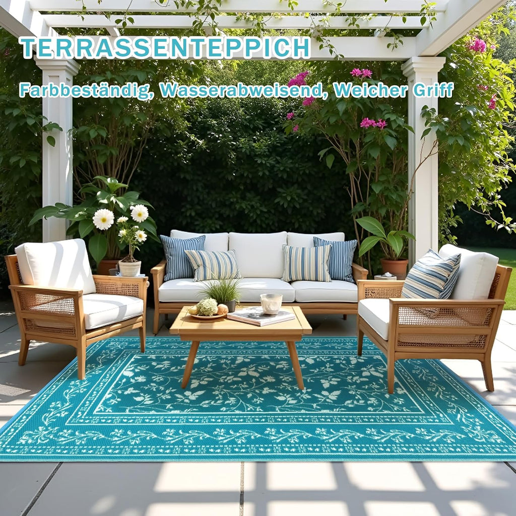 Outdoor Teppich blau 150 x 245 cm wetterfest wasserdicht UV-bestaendig 180cm-275c
