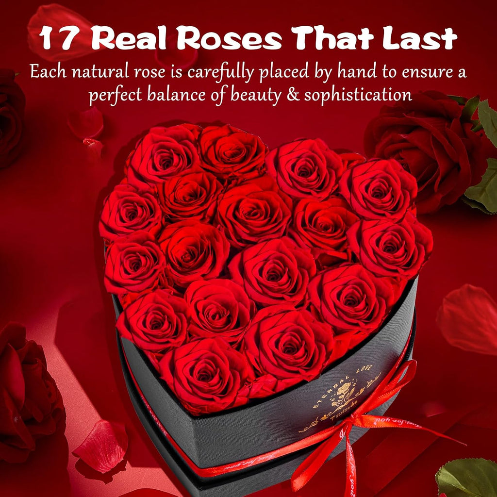 17 Infinity Rosen Valentinstag Geschenk fuer Frauen - ewige rote Rosen