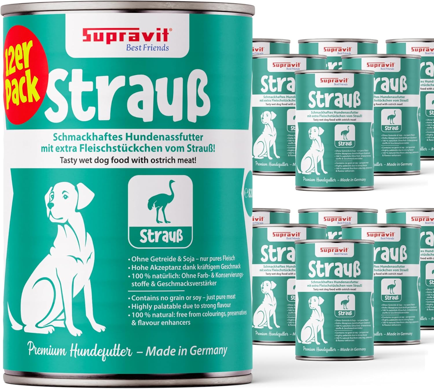 Supravit Hundefutter Nass Fisch & Lachs 12× getreidefrei, verschiedene Sorte