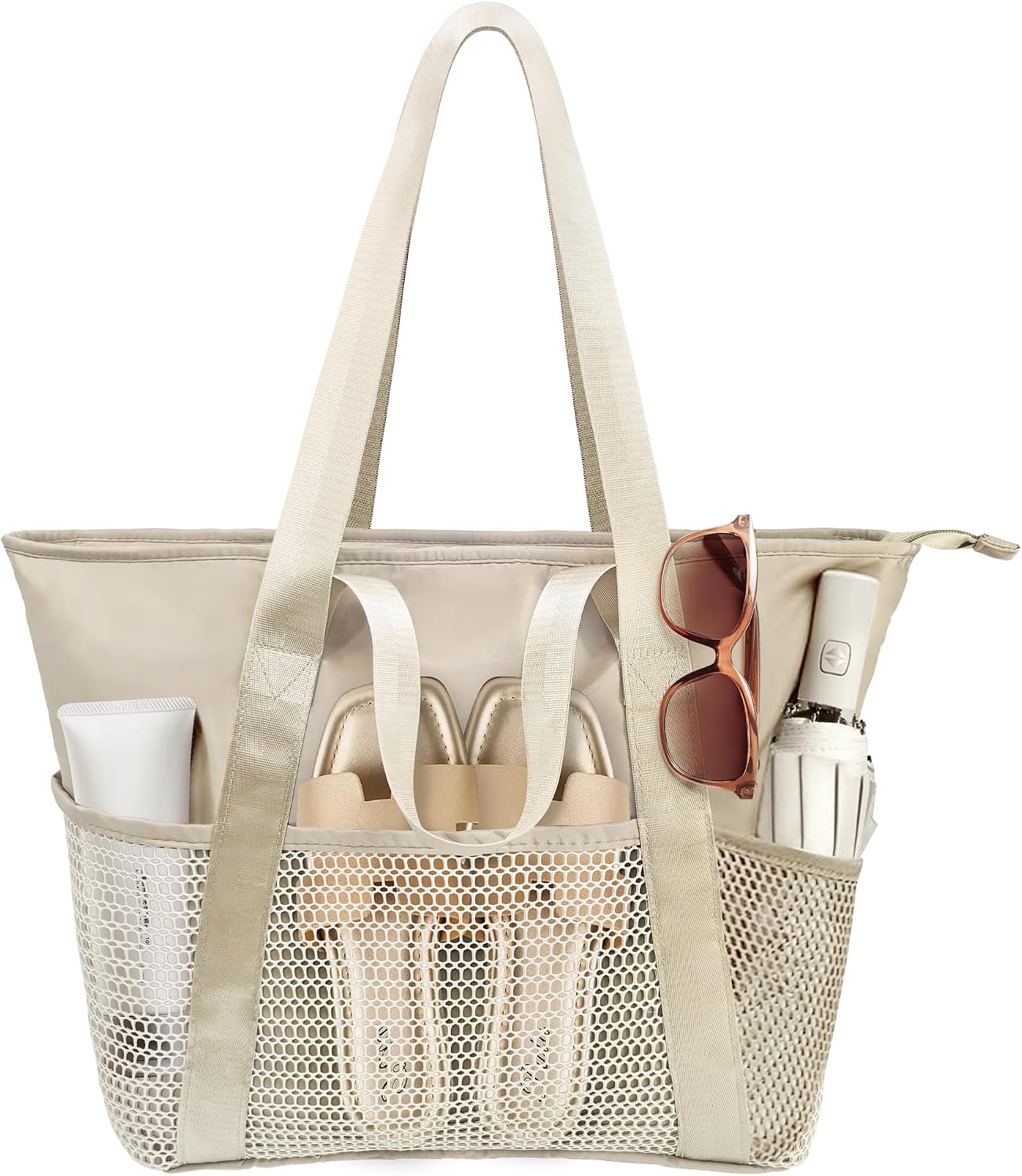 beifon Strandtasche XXL mit Reissverschluss, wasserdicht, faltbar, M-L