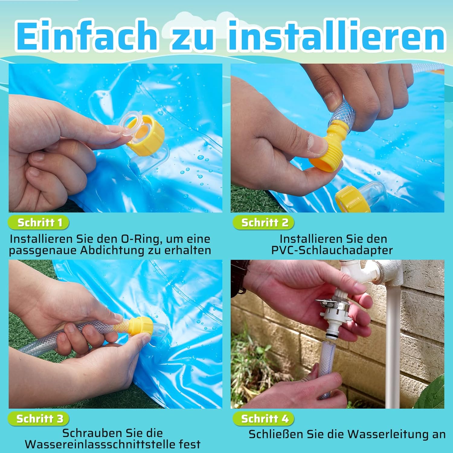 Anpro 170 cm Splash Pad Wasserspielmatte mit 15 Anti-Rutsch-Streifen