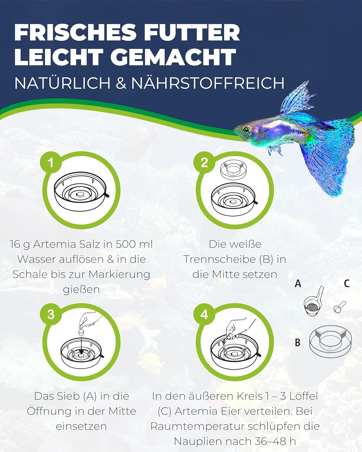 Hobby Artemia Aufzuchtschale Set mit Sieb Trennschale Dosierlöffel