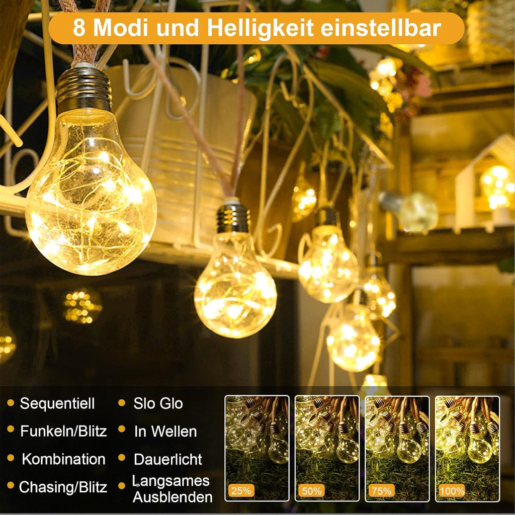 Goffii Solar Lichterkette Aussen 20 LED 12,5 m warmweiss 8 Modi Timer