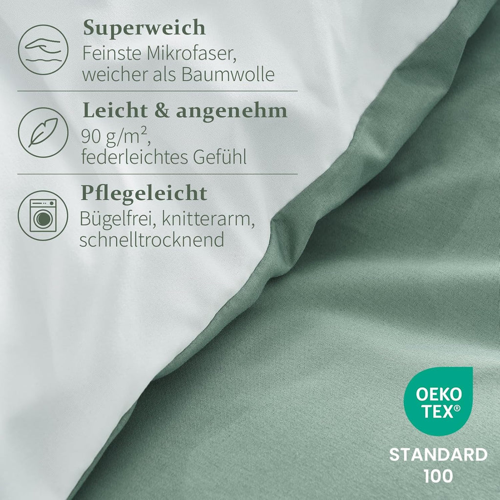 Wendebettwaesche 135x200 Microfaser 4-teilig Olivgruen Beige OeKO-TEX