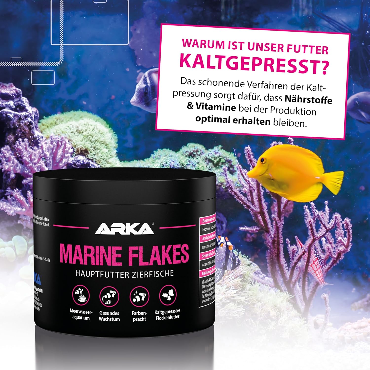 ARKA Marine Flakes Flockenfutter Meerwasserfische 50 g fuer Farben & Wachs