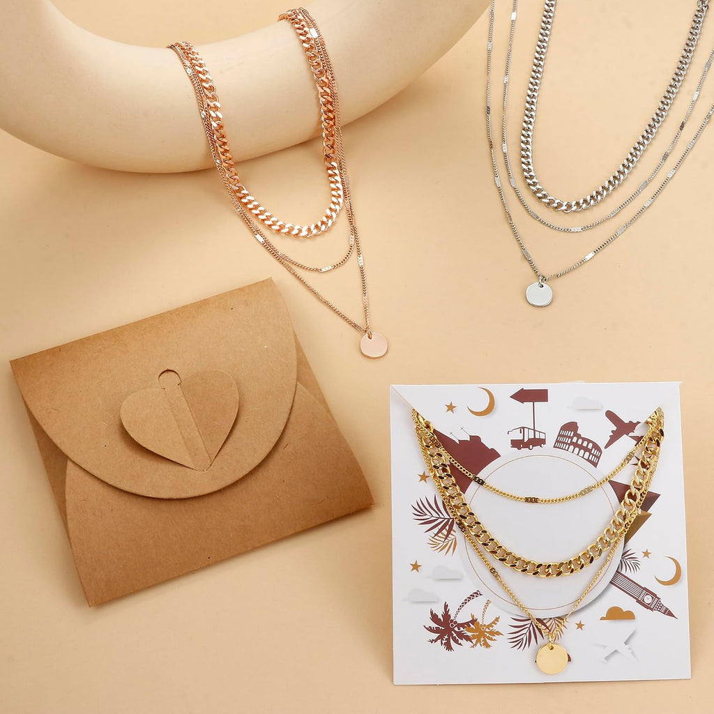 LOLIAS Damenkette 3er Set Gold Roségold Silber Layering mit Anhaengern