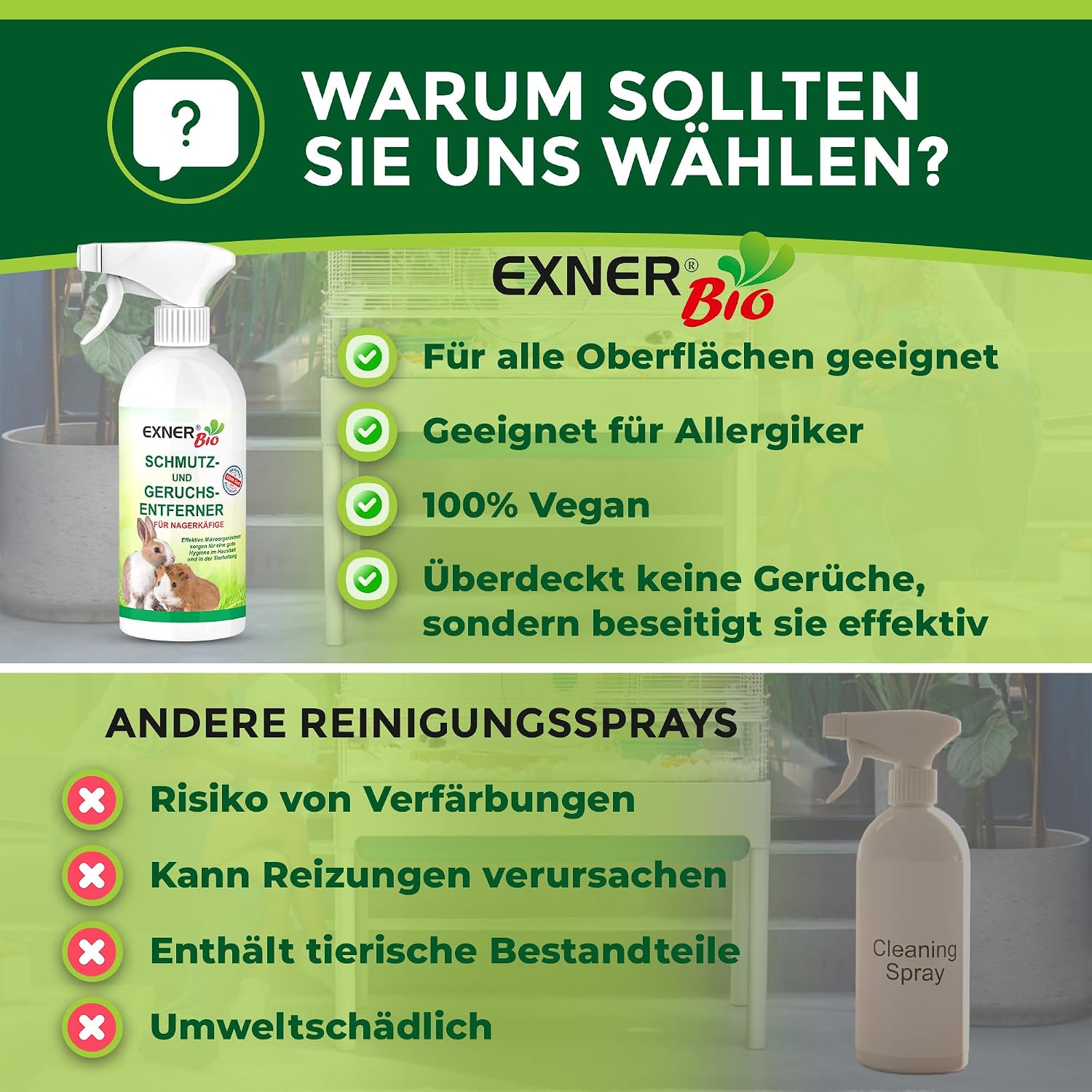 Nagerkäfig Reiniger 500 ml Geruchsentferner Spray Urin Kot Neutralisator