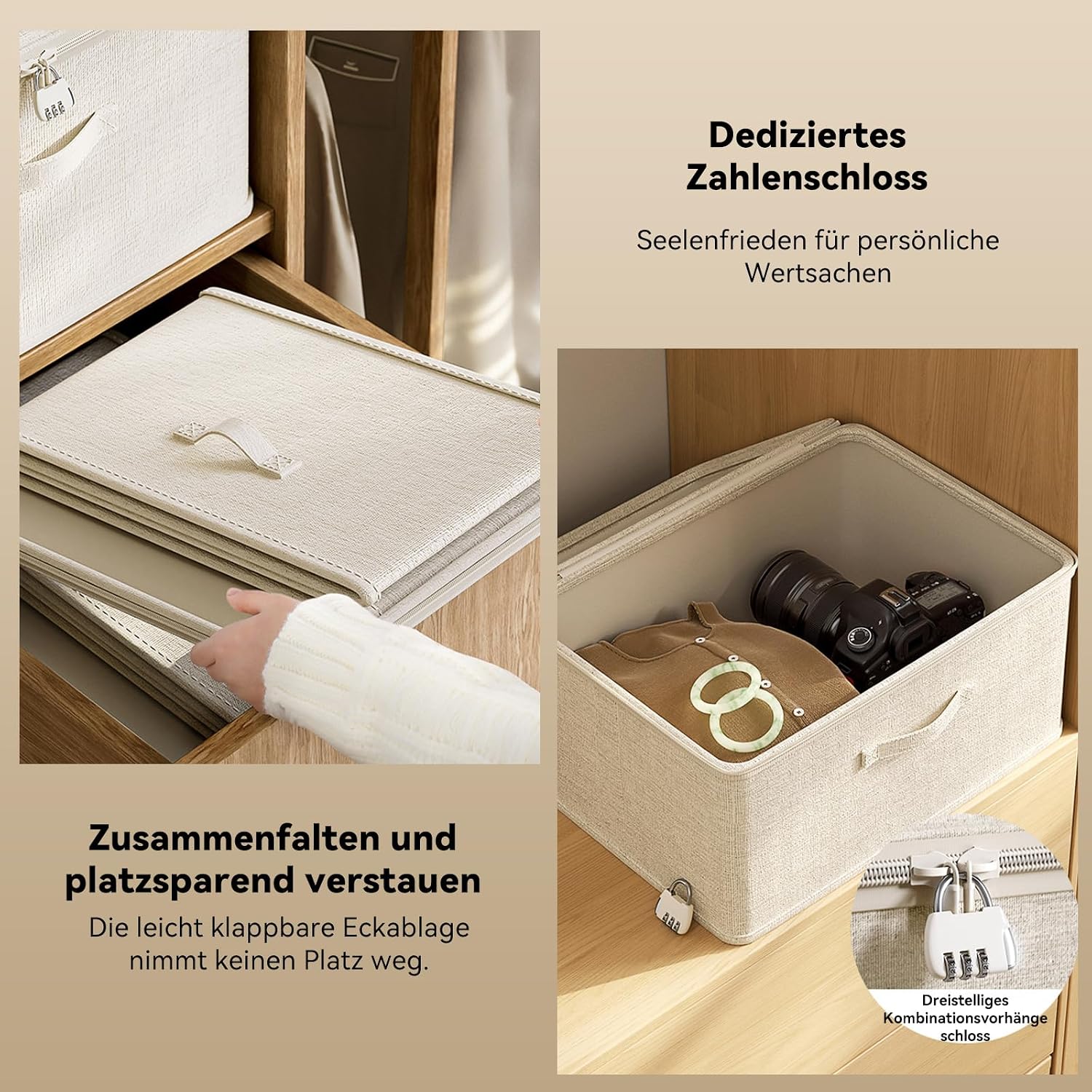 Aufbewahrungsbox faltbar Baumwolle Leinen abschließbar 30x20x14cm 14cm-26cm