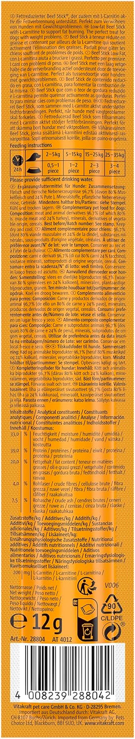 Vitakraft Beef Stick Low Fat Pute Hundeleckerli 50×12 g Training