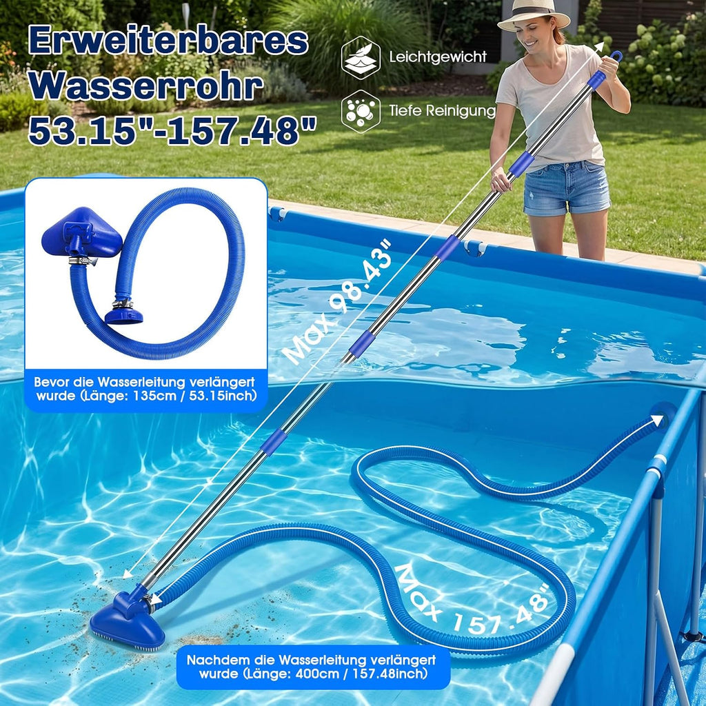Kabelloser Poolsauger Handheld mit Teleskopstange und Schlauch, starke Saugleist